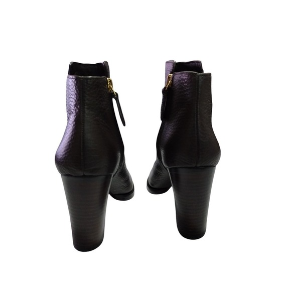 Tory‎ Burch Junction Ankle Boots Womens 6.5 Leather Block Heel Logo Zip Booties
